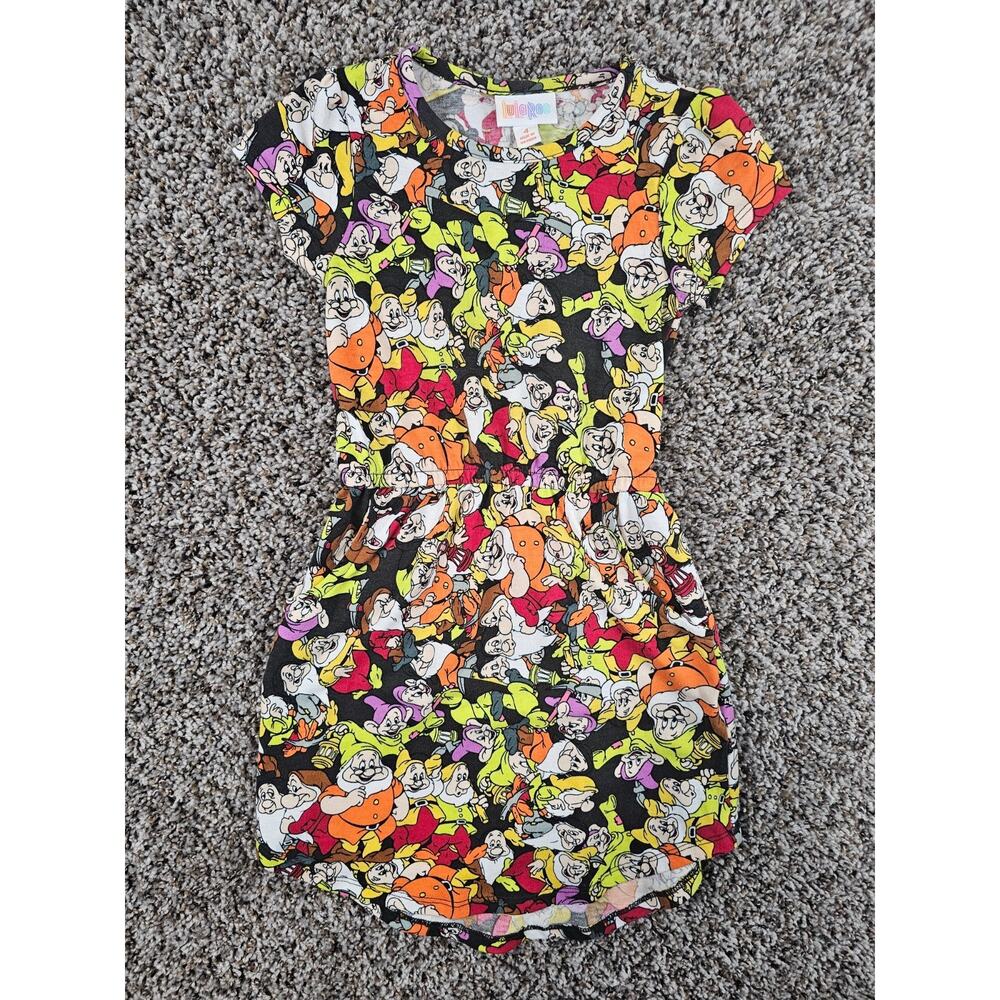LuLaRoe girls Sz 4 Mae dress colorful "Seven Dwarfs" print from the Disney - Picture 1 of 3